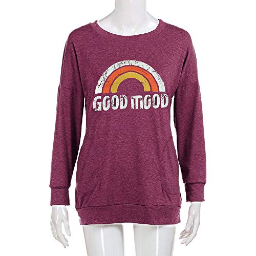 Women's Long Sleeve Tops,LuluZanm Sale! Ladies Autumn Winter Round Neck Blouse Rainbow Pringting Pullover