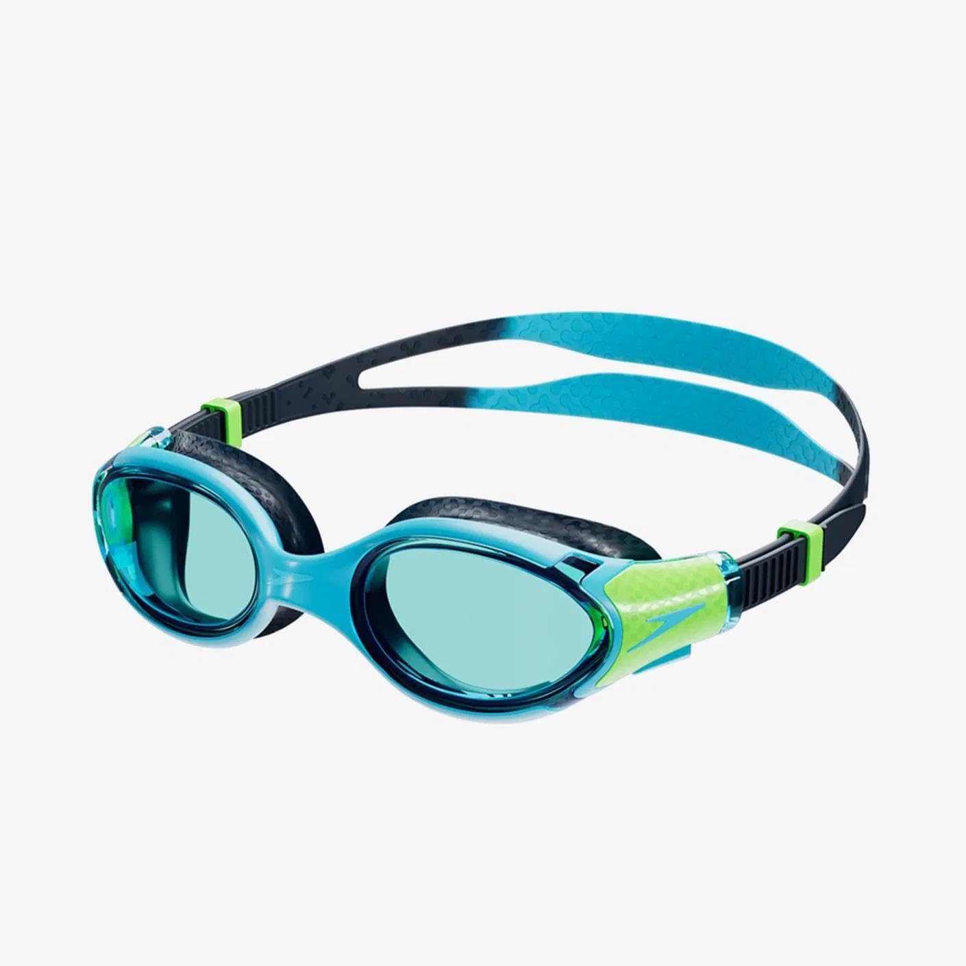 Speedo Unisex Kids Biofuse 2.0 SwiMing Goggles | Patented Easy Adjustment | Anti-fog | Anti-leak | Enhanced Fit | Improved Comfort, Hypersonic Blue/Lumo Green, One Size
