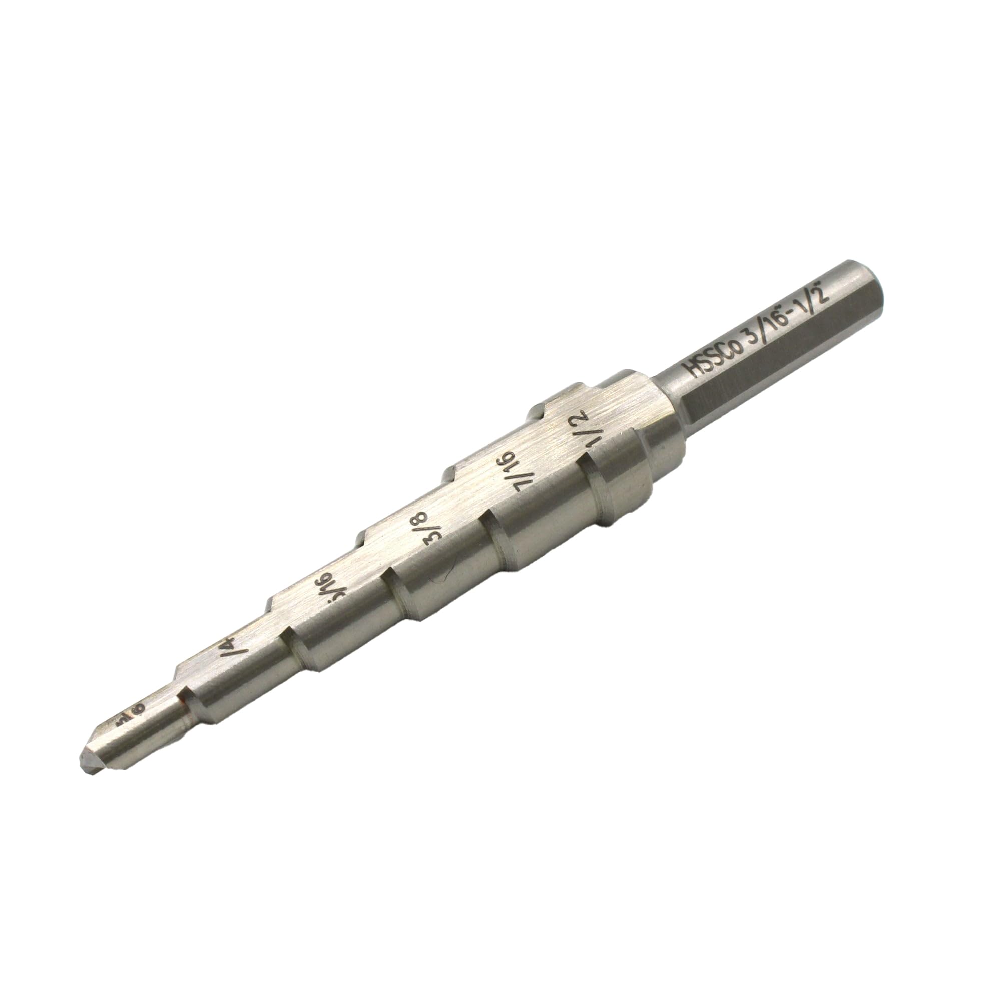 TEMO M35 Cobalt Step Drill Double Flute, 6 Size from 3/16 inch (4.8mm) to 1/2 inch (12.7mm), 1/4 inch (6.4mm) Hex Shank