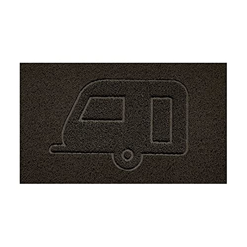 Nicoman Embossed Spaghetti Door Mat Dirt-Trapper Jet-Washable Doormat 70x43cm (Brown, CARAVAN Shape) - Use Indoor or Sheltered Outdoor