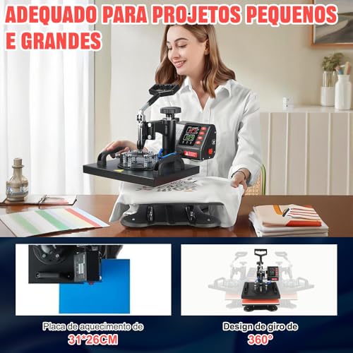 110V, Prensa Termica, Mini Prensa Termica, Maquina de Estampar Camisetas, Prensa Termica Sublimação, Prensa Térmica Plana 23x30cm