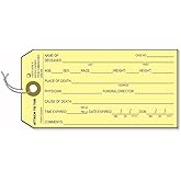 100 Pre-Strung Coroner and Funeral Toe Identification Tags. Morgue Toe Tags are Printer in Black Ink on Manila Card Stock, with Reinforced Eyelet. Tag Size: 5 1/4" x 3 5/8"