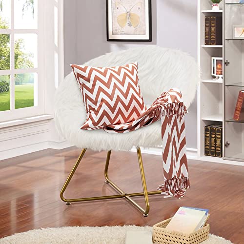 Alunaune Modern Swivel White Faux Fur Accent Chair for Living Room