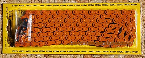 Made In Taiwan! YABAN COLORED BICYCLE CHAIN - All Orange, 1/2"X1/8" X 112L, FOR SINGLE 1-SPEED, FIXIE FIXED GEAR ROAD BIKES AND BEACH CRUISER BIKES