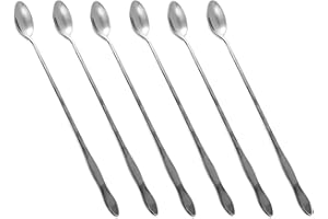 HornTide 6-Piece Mixing Spoon Set 10-Inch 26cm Long Handle Spoons for Ice Cream Cold Drink Fruit Juice Cocktail Stirring and 