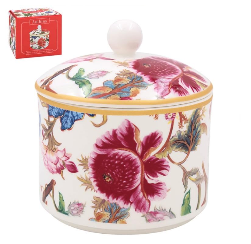 The Leonardo Collection Anthina Sugar Bowl with Lid | Sugar Pot for All Homes & Offices | Ceramic Bowl with Lid for Sugar, Sweetener or Other Snacks