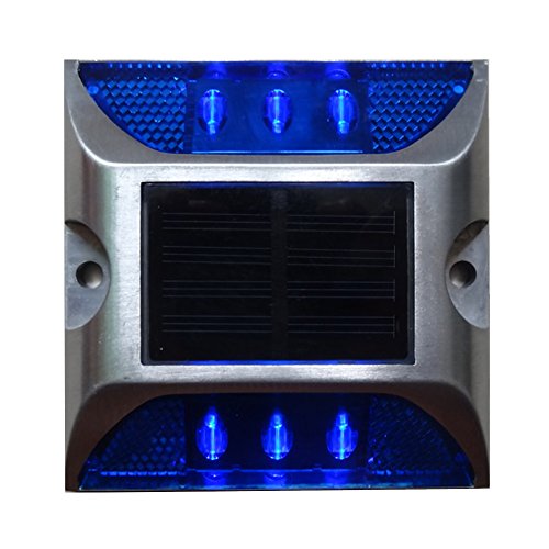 JINBEST 1pcs Solar 4 LED Road Stud Light Pathway Deck Dock Driveway Garden Waterproof Lamp (Blue)