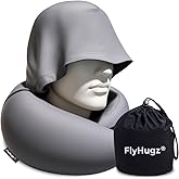 FlyHugz® 2.0 Hooded Travel Pillow – 2026 Original Release – Memory Foam Neck Pillow with Adjustable Hood & Premium Elastic Washable Cover – First Class Comfort for Flights, Road Trips & Sleep-Gray.