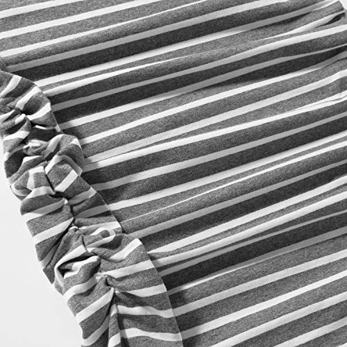 Striped Maternity Dress Short Sleeve Bodycon Ruched Side Knee Length Dress Dark Grey with White Stripe XL - Thumbnail 4