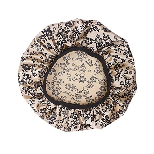 Napoo-Hat Women Satin Floral Print Wide-brimmed Hair Band Sleep Cap Muslim Hat Shower Cap (Beige) - Thumbnail 2