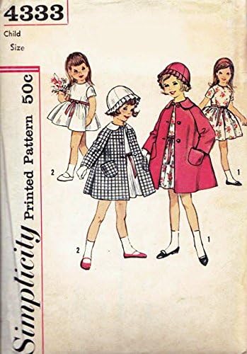 Amazon Com Simplicity 4333 Girls One Piece Dress Coat With Detachable Collar And Hat Vintage 1960s Sewing Pattern Check Offers For Size Arts Crafts Sewing