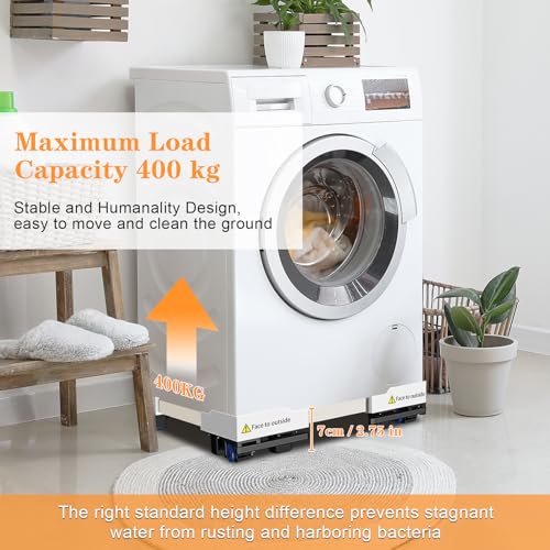NIUXX Universal Washing Machine Base Frame with Wheels and Brake (7 cm) | Anti-vibration function, adjustable size for 42-69 cm stacked washing machines and dryers, load capacity 400 kg