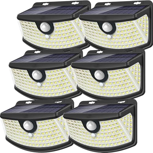 Aootek New Solar Motion Sensor Lights 120 LEDs with Lights Reflector,270° Wide Angle, IP65 Waterproof, Step Lights for Front Door, Yard, Garage, Deck (Front Button 6-Pack)