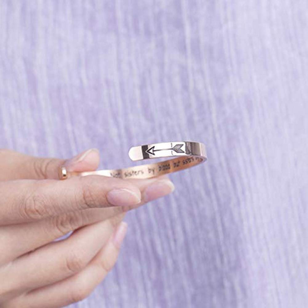 Best Friends Bracelet Sister Jewelry -Not Sisters by Blood But Sisters by Heart-Stainless Steel Friendship Bracelets Cuff Bangle Gifts for Women Girls (Rose Gold1)