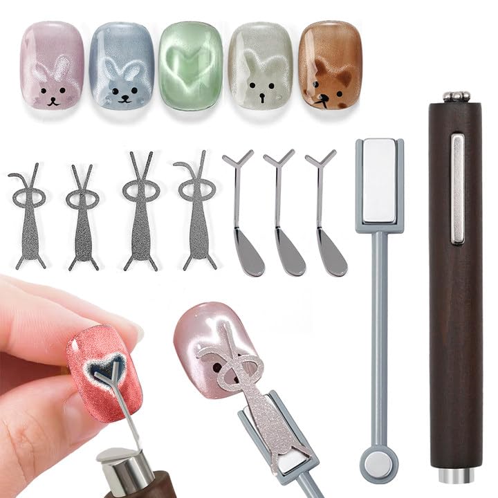 Photo 1 of WOKOTO 2 PCS Cat Eye Magnet for Nails, Heart & Rabbit Shape Magnetic Effect Mold, 3 In 1 Cylindrical And Double-Head Nail Magnets For Nail Art Magnetic Sticks, DIY Manicure Heart Rabbit Magnet Nail