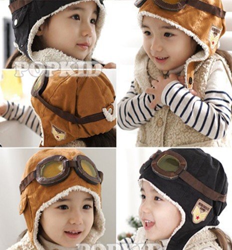 CTKcom Pilot Aviator Fleece Warm Hat Cap with Earmuffs for Kids,2 Pack(Coffee+Black)
