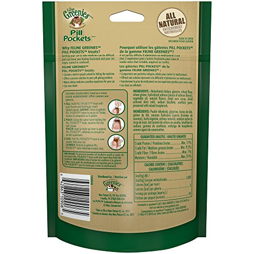 FELINE GREENIES Pill Pockets Cat Treats Salmon Flavor, 3 Ounce Value Size Bag