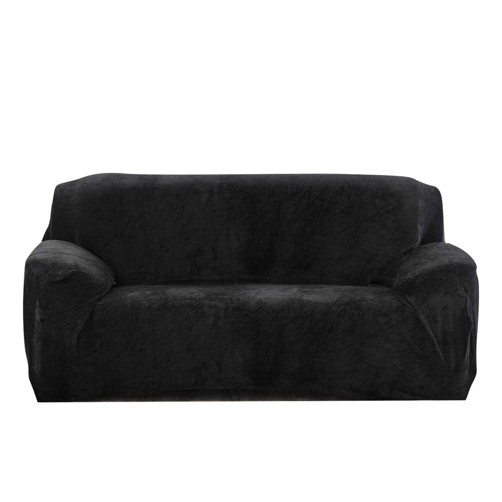 PETCUTE Elastic sofa covers 2 Seater sofa slipcovers velvet thick couch cover sofa covers Black