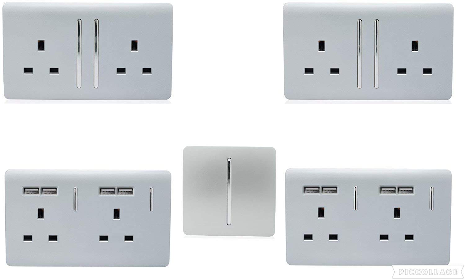 Trendi Switch Artistic Modern Glossy Switches & Sockets Bedroom Trade/Multi Buy Room Pack in Silver