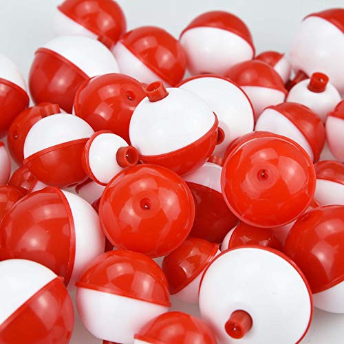 Bskifnn 50 Stück runde Angel-Bobber 2,5 cm/3,2 cm/3,8 cm/4,4 cm/5,1 cm Schwimmer-Bobber Druckknopf – Rot und Weiß ABS… – Bild 5