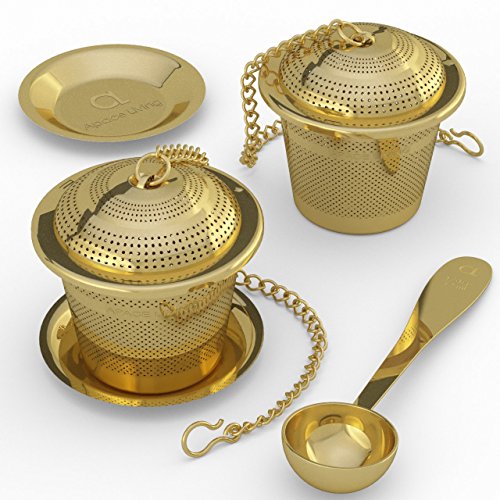 Apace Large Tea Infuser (Set of 2) with Tea Scoop and Drip Trays – Multi Cup Size Stainless Steel Loose Leaf Tea Strainer and Steeper - Thumbnail 5