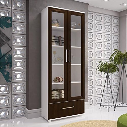 Manhattan Comforts 75AMC66-MC Serra 1.0-5-Shelf Bookcase in White and Tobacco