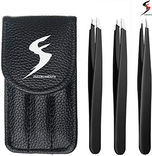 Tweezers Professional Slanted Tweezer for Facial Hair Women & Men Stainless Steel Precision Tweezer for Ingrown Hair Tweezers (Mat Black)