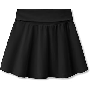 FOSTKU Girls Stretch Skort Fold-Over Waist Built-in Shorts Size 6-16 | Stretchy Cotton Blend, Lightweight Breathable Fabric,