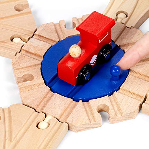 Switch Track Wooden Train Set (18 pcs.) 8 Way Turntable Rail Station