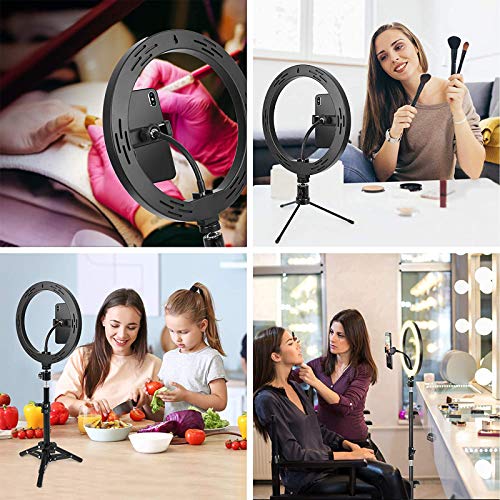 Lumière Anneau avec Trépied, BONFOTO 25,6cm Selfie Anneau Lumineux avec 10 réglable RGB couleurs Télécommande et support de téléphone, pour Maquillage/Live-Stream/Photographie/Youtube TikTok Vidéo