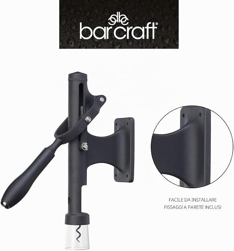 BarCraft Deluxe Cavatappi da Parete in Metallo, 31,5 x 6,5 x 26 cm - Nero, Da Parete