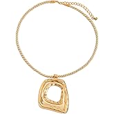 IQPDYV Gold Chunky Necklace for Women Layered Golden Irregular Geometric Hollow Square Pendant Necklace Punk Hip-Hop Oval Chain Necklaces Fashion Accessories Vintage Statement Jewelry