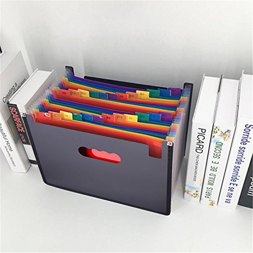 Expanding Files Folders/24 Pockets A4 Expandable File organizer/Plastic Business Portable Accordion File Box with High Capacity Multicolour Stand