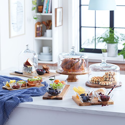 image for Libbey Acaciawood Flat Round Wood Server with Glass Dome, 11.75 inch W