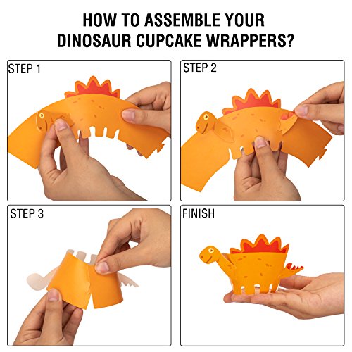 Dinosaur Cupcake Wrappers Toppers Party Supplies Birthday Dino Cake Decorations Jurassic - T-Rex/Triceratops/Spinosaurus 45 PCS - Thumbnail 3