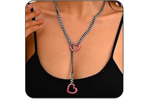 ONBRIG Heart Slip Chain Necklace Cuban Long Chain Affection Link Necklace Submissive Collar Chokers for Women