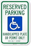 SmartSign "Reserved Parking - Handicap Plate Or Permit Only" Official Arizona Sign | 12" x 18" 3M Engineer Grade Reflective Aluminum