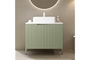 RAINLUX 30" Bathroom Vanity with Sink, Modern Bathroom Vanities with 2 Soft-Closing Doors, Freestanding Bathroom Cabinet with Ceramic Basin and Carrara White Sintered Stone Counter Top-Colmar, Green