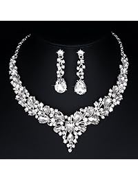 Collar y aros de cristal austríaco Youfir, juego de joyas de regalo idea para vestido de matrimonio