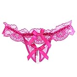 DivaCat Lace Pearl Panties Open Crotch G Strings Low-Waist One Size (Pink)