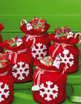 Christmas Treat Bags - Snowflake Snowflake Felt Treat Bags (Plaid Ribbon Ties & Pom Poms) - 6 Pcs