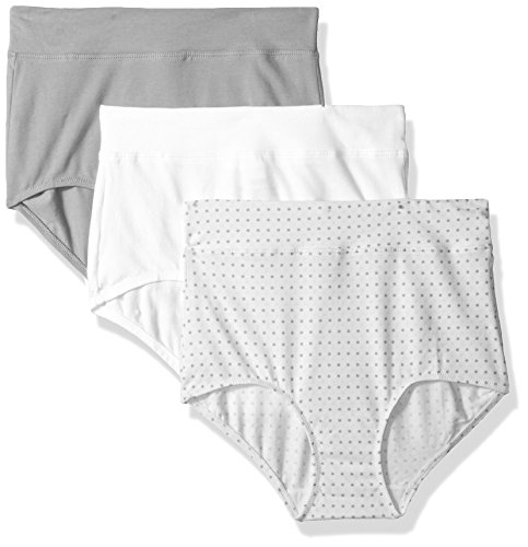 Warner's Women's Blissful Benefits No Muffin Top 3 Pack Brief Panty, White/Toasted Almond/Body Tone Polka Dot Print, 2XL