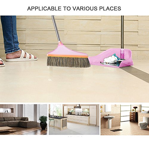 Dustpan Broom Set, Puyujin Broom Dustpan Long Handle Broom Combo with Long Handle For Home Kitchen Room Office Lobby Floor Use Upright Stand up Sweep Set - Shipped From USA (Pink) - Thumbnail 6