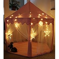 LHinsights Princess Castle Play Tent With LARGE STAR LIGHTS, Large Indoor and Outdoor Pink Kids Pretend Playhouse for Girls