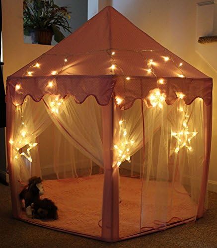 LHinsights Princess Castle Play Tent with Large Star Lights, Large Indoor and Outdoor Pink Kids Pretend Playhouse for Girls