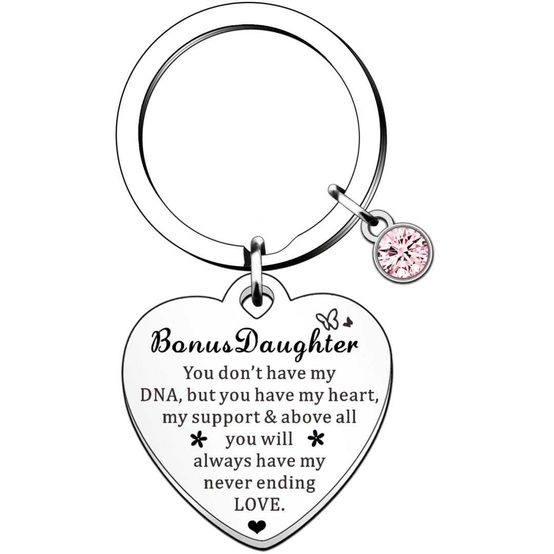HULALA Bonus Daughter Heart Keyring Gifts For Birthday Christmas You Don't Have My DNA But You Have My Heart My Support Never Ending Love