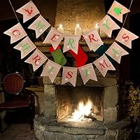 Swelt Merry Christmas Jute Burlap Banners Garlands for Christmas Home Decor Holiday Decoration (#3)