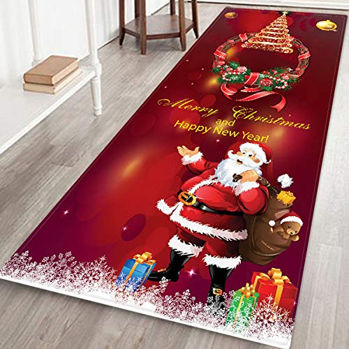 TsLinc Merry Christmas Welcome Doormats Indoor Home Carpets Decor 40x120CM Bath Mats and Rugs Santa Claus and Elk Printed Decorative Xmas Decor Ornaments Party Decor Gifts (Santa Claus 2)