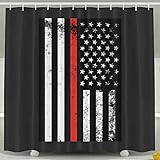 Distressed Fire Fighter Thin Red Line Flag Shower Curtains