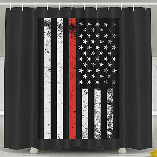 Distressed Fire Fighter Thin Red Line Flag Shower Curtains
